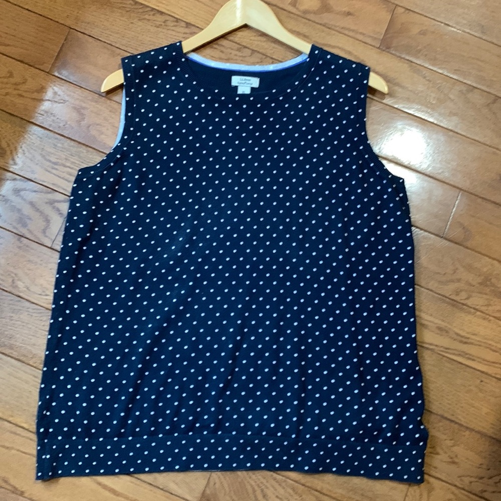 L.L. Bean Navy & White Polka Dot Supima-Blend Essential Sleeveless Sweater